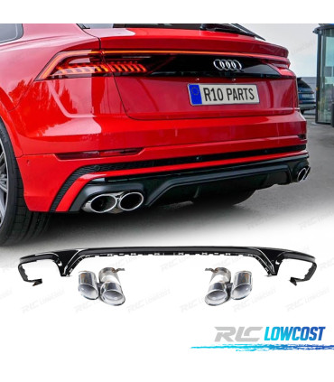 DIFFUSEUR AUDI Q8 18-23 LOOK SQ8 NOIR + EMBOUTS D´ÉCHAPPEMENT CHROMÉ