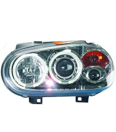 PHARES VOLKSWAGEN VW GOLF MK4 97-03 ANGEL EYES FOND CHROMÉ