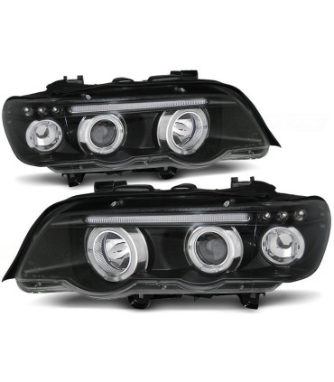 PHARES POUR BMW X5 E53 99-03 FOND NOIR ANGEL EYES