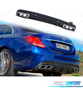 DIFFUSEUR MERCEDES CLASSE C W205 BERLINE 14-18 LOOK AMG C63 NOIR MAT + SORTIES D'ÉCHAPPEMENT