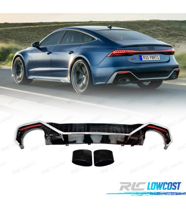 DIFFUSEUR ARRIÈRE AUDI A7 19-23 LOOK RS7 NOIR BRILLANT CHROMÉE