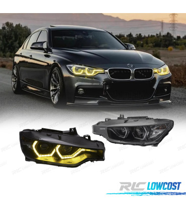 PHARES BMW F30 F31 11-15 ANGEL EYES LUMIÈRE DIURNE LED JAUNE