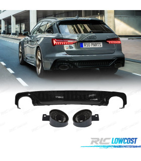 DIFFUSEUR ARRIÈRE AUDI A6 19-24 LOOK RS6 NOIR BRILLANT + EMBOUTS