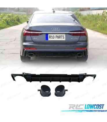 DIFFUSEUR ARRIÈRE AUDI A6 19-24 LOOK RS6 NOIR BRILLANT + EMBOUTS