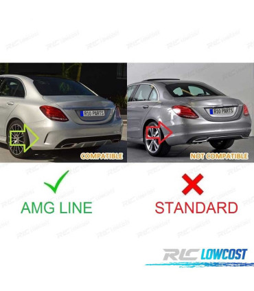 DIFFUSEUR MERCEDES CLASSE C W205 AMG BERLINE 14-17 NOIR BRILLANT + 2 EMBOUTS D'ÉCHAPPEMENT AMG