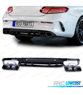 DIFFUSEUR MERCEDES CLASSE C C205 COUPE 15-18 LOOK AMG C63 NOIR BRILLANT + EMBOUTS D'ÉCHAPPEMENT NOIRS