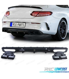 DIFFUSEUR MERCEDES CLASSE C C205 COUPÉ 15-18 LOOK AMG PDC NOIR + SORTIES D'ÉCHAPPEMENT