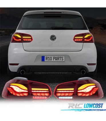 FEUX ARRIÈRE FULL LED VOLKSWAGEN VW GOLF 6 LIGHT BAR OLED DINAMIQUES ROUGE FONCE