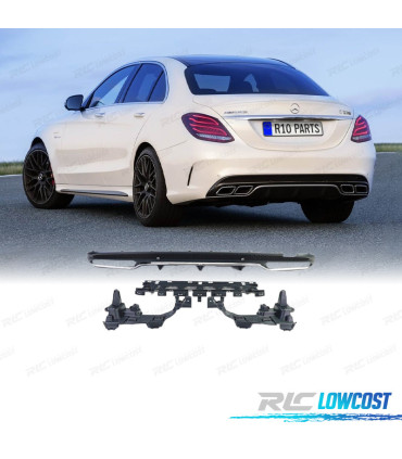 DIFFUSEUR MERCEDES CLASSE C W205 AMG 15-21 LOOK C63 MOULURE ARGENTÉ