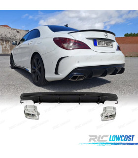 DIFFUSEUR ARRIÈRE MERCEDES CLA W117 16-18 LOOK CLA45 NOIR BRILLANT + EMBOUTS D´ÉCHAPPEMENT