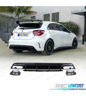 DIFFUSEUR MERCEDES CLASSE A W176 15-18 LOOK A-45 AMG NOIR BRILLANT + EMBOUT D´ÉCHAPPEMENT