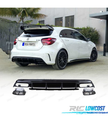 DIFFUSEUR MERCEDES CLASSE A W176 15-18 LOOK A-45 AMG NOIR BRILLANT + EMBOUT D´ÉCHAPPEMENT