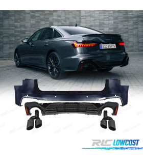 BOUCLIER ARRIÈRE AUDI A6 SEDAN 18-24 LOOK RS6 ABT EMBOUTS D'ÉCHAPPEMENT NOIR BRILLANT