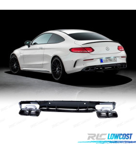 DIFFUSEUR MERCEDES CLASSE C C205 COUPE 15-18 LOOK AMG C63 NOIR BRILLANT + EMBOUTS D'ÉCHAPPEMENT NOIRS