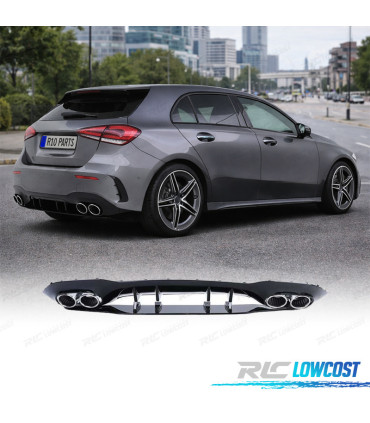 DIFFUSEUR MERCEDES CLASSE A W177 18- LOOK AMG A45 NOIR BRILLANT + EMBOUT D'ÉCHAPPEMENT CHROME