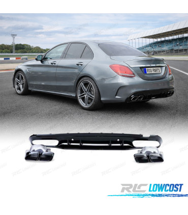 DIFFUSEUR MERCEDES CLASSE C W205 BERLINE 18-21 LOOK AMG NOIR BRILLANT +EMBOUT D´ÉCHAPPEMENT