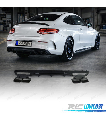 DIFFUSEUR MERCEDES CLASSE C C205 COUPÉ 15-18 LOOK AMG PDC NOIR + SORTIES D'ÉCHAPPEMENT