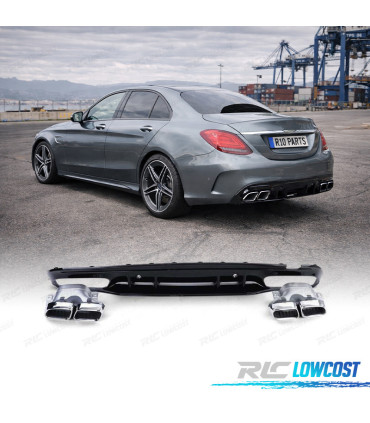 DIFFUSEUR MERCEDES CLASSE C W205 BERLINE 18-21 LOOK AMG C63 NOIR BRILLANT + EMBOUTS D'ÉCHAPPEMENT