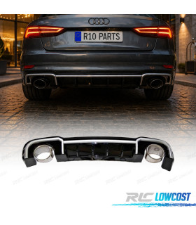 DIFFUSEUR AUDI A3 SEDAN S LINE 17-20 LOOK RS3 NOIR BRILLANT + EMBOUTS D'ÉCHAPPEMENT
