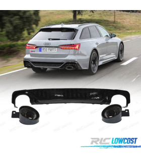 DIFFUSEUR ARRIÈRE AUDI A6 18-22 LOOK RS6 NOIR BRILLANT + EMBOUTS 0---0