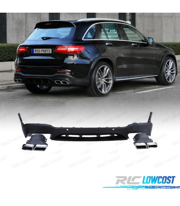 DIFFUSEUR MERCEDES GLC X253 SUV 15-18 LOOK AMG GLC63 PDC + SORTIES D'ÉCHAPPEMENT CHROMÉES