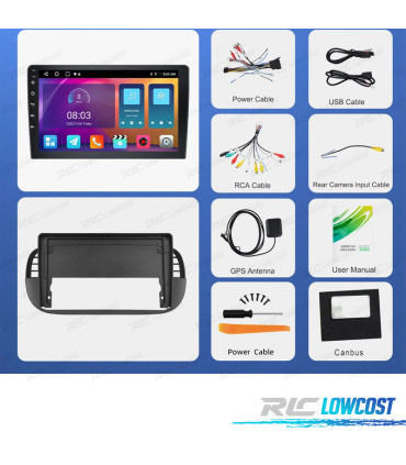 RADIO GPS ANDROID 13 FIAT 500 07-15