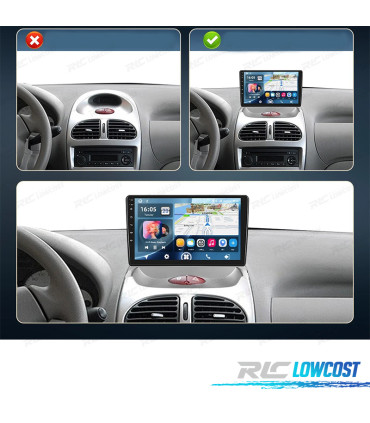 RADIO GPS 9'' ANDROID 13 PEUGEOT 206 04-08 / CITROEN C2 06-13 2 DIN 4GB+64GB