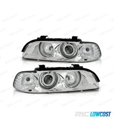 PHARES BMW E39 95-03 XENON ANGEL EYES FOND CHROMÉ
