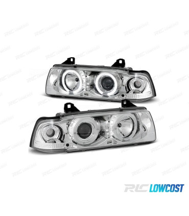 PHARES BMW E36 90-99 ANGEL EYES CCFL FOND CHROMÉ