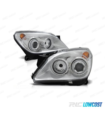 PHARES POUR OPEL ASTRA H 04-09 ANGEL EYES FOND CHROMÉ