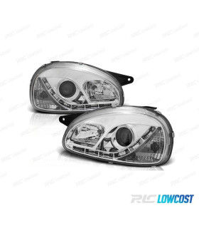 PHARES LED DAYLIGHT OPEL CORSA B 93-00 FOND CHROMÉ
