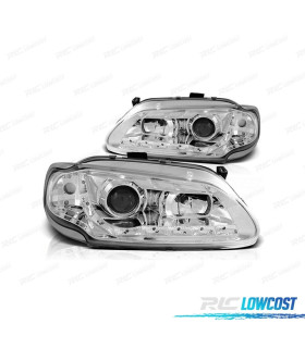 PHARES RENAULT MEGANE 96-99 FEUX DIURNES LED FOND CHROMÉ
