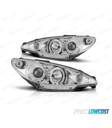 PHARES PEUGEOT 206 98-08 ANGEL EYES CCFL FOND CHROMÉ