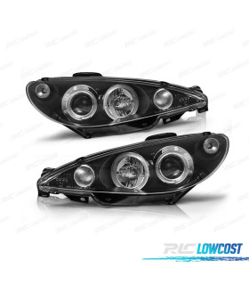 PHARES POUR PEUGEOT 206 02-08 ANGEL EYES CCFL FOND NOIR H7 OEM