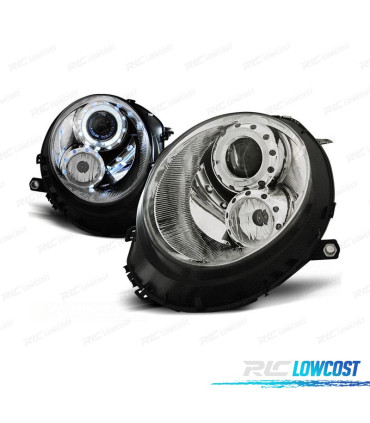 PHARES POUR MINI COOPER R56 R57 06-10 ANGEL EYES FOND CHROMÉ