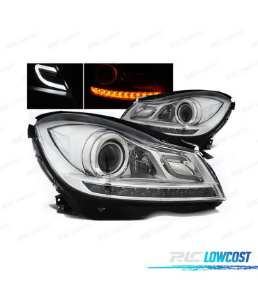 PHARES MERCEDES W204 11-14 FOND CHROMÉ LED