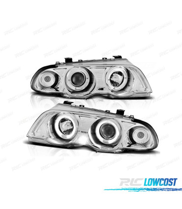 PHARES BMW E46 98-01 ANGEL EYES FOND CHROME