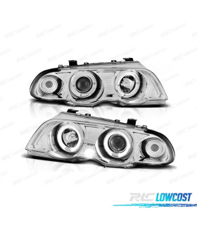 PHARES BMW E46 4P 98-01 ANGEL EYES CCFL FOND CHROMÉ H1 H1