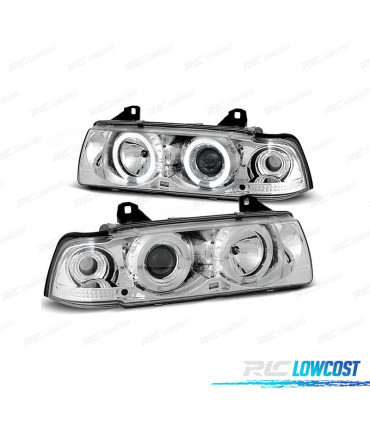PHARES BMW E36 90-99 ANGEL EYES FOND CHROME