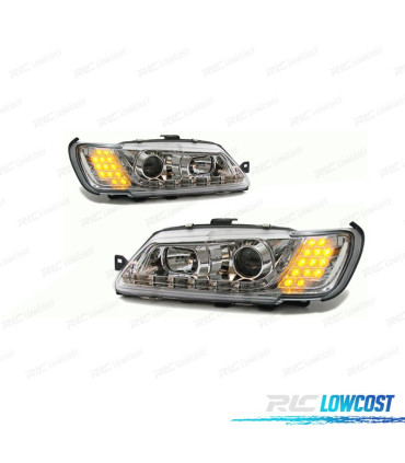 PHARES PEUGEOT 306 93-97 DAYLIGHT LED FOND CHROMÉ