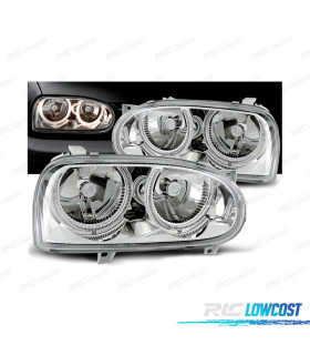 PHARES VOLKSWAGEN VW GOLF 3 ANGEL EYES FOND CHROME H7 H7