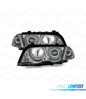 PHARES BMW E46 4 PORTES 98-01 ANGEL EYES CFL FOND CHROMÉ H7-H7
