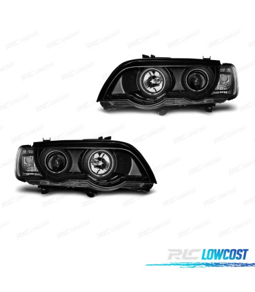PHARES XÉNON POUR BMW X5 E53 99-03 ANGEL EYES FOND NOIR