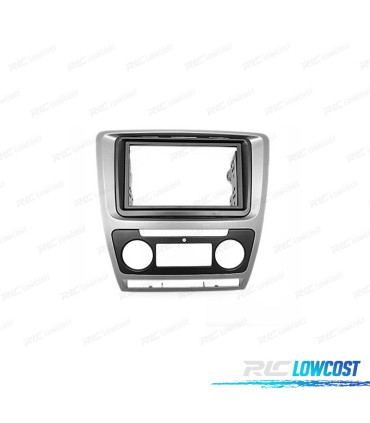 FACADE AUTORADIO 2-DIN GRIS POUR SKODA OCTAVIA 08-13 AVEC AIR CONDITIONNÉ AUTO
