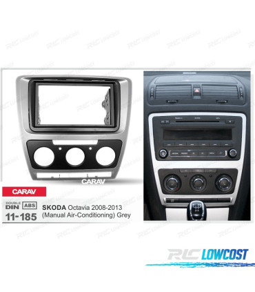 FACADE AUTORADIO EN GRIS RADIO 2 DIN POUR SKODA OCTAVIA 08-13 AVEC CLIMATISATION MANUELLE