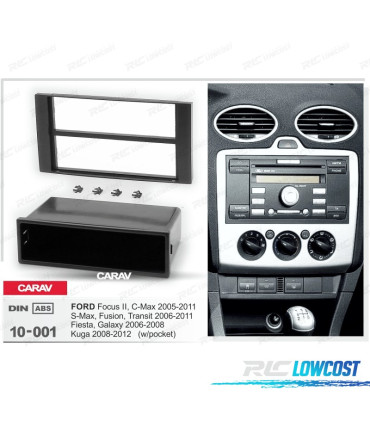 FACADE AUTORADIO 1-DIN NOIR POUR FORD FOCUS C-MAX S-MAX FUSION TRANSIT FIESTA GALAXY KUGA AVEC BOITIER