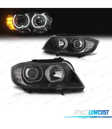 PHARES BMW E90 E91 LCI 08-12 ANGEL EYES LED CLIGNOTANT FOND NOIR