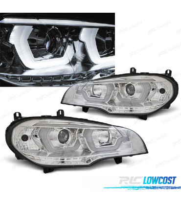 PHARES BMW X5 E70 07-13 LED YEUX ANGES CHROMÉ