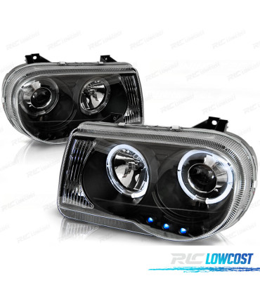 PHARES POUR CHRYSLER 300C 05-10 ANGEL EYES LED NOIR