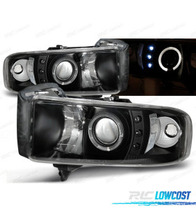 PHARES POUR DODGE RAM 94-01 LED ANGEL EYES NOIR